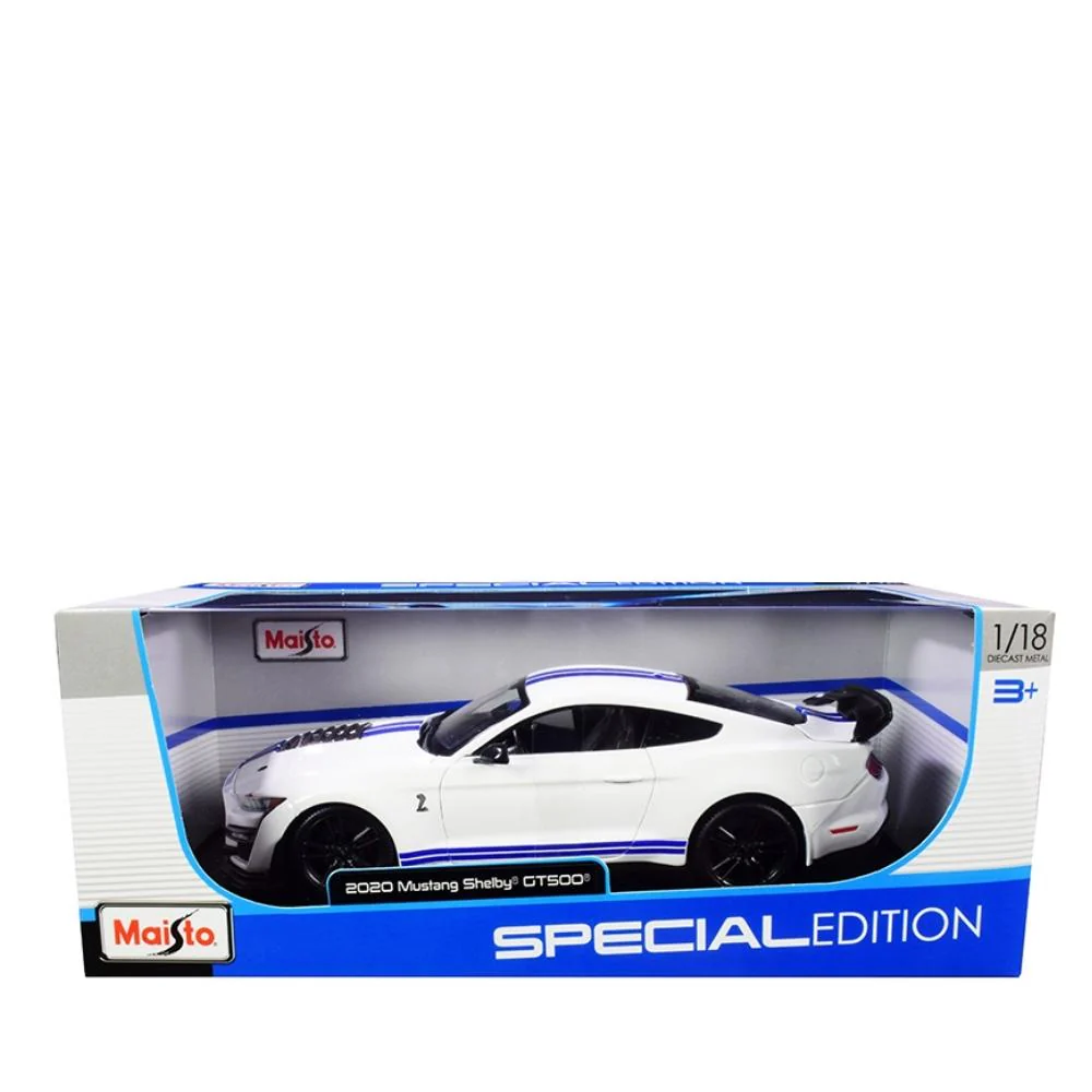 2020 Ford Mustang Shelby GT500 White with Blue Stripes “Special Edition” 1/18 Diecast Model Car by Maisto
