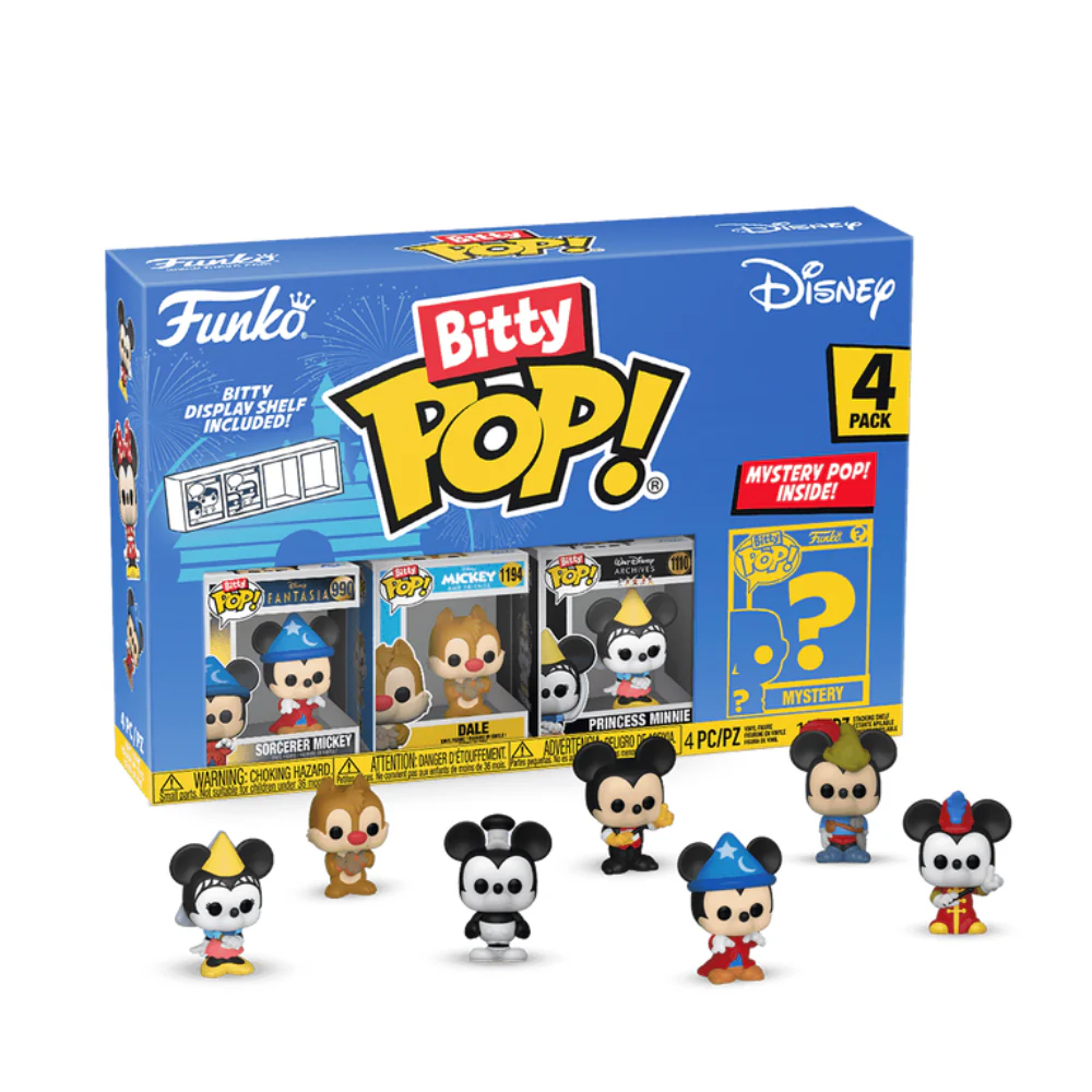 Funko Bitty POP! Disney 4 Figure Pack Includes Sorcerer Mickey,Dale, Princess Minnie and a Mystery Disney Bitty Pop!