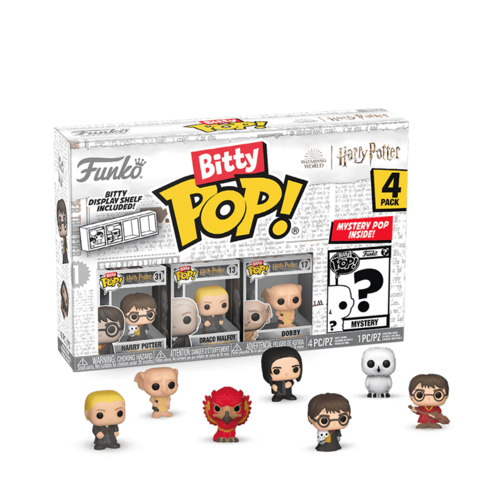 Funko Bitty POP! Harry Potter 4 Figure Pack Includes Harry Potter, Draco Malfoy, Dobby, and a Mystery Harry Potter Bitty Pop!