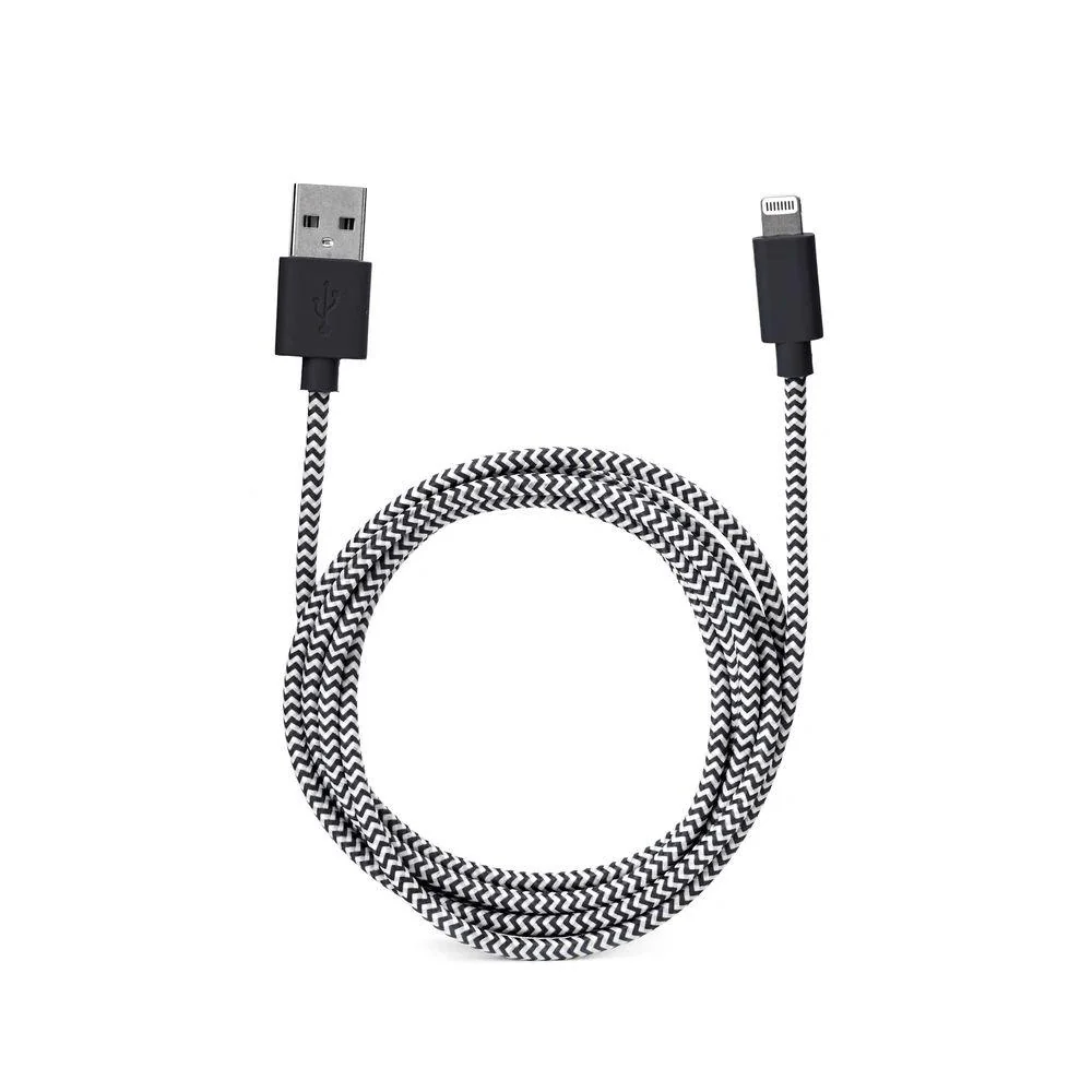 Black Chevron Cotton Braided Charging Cable