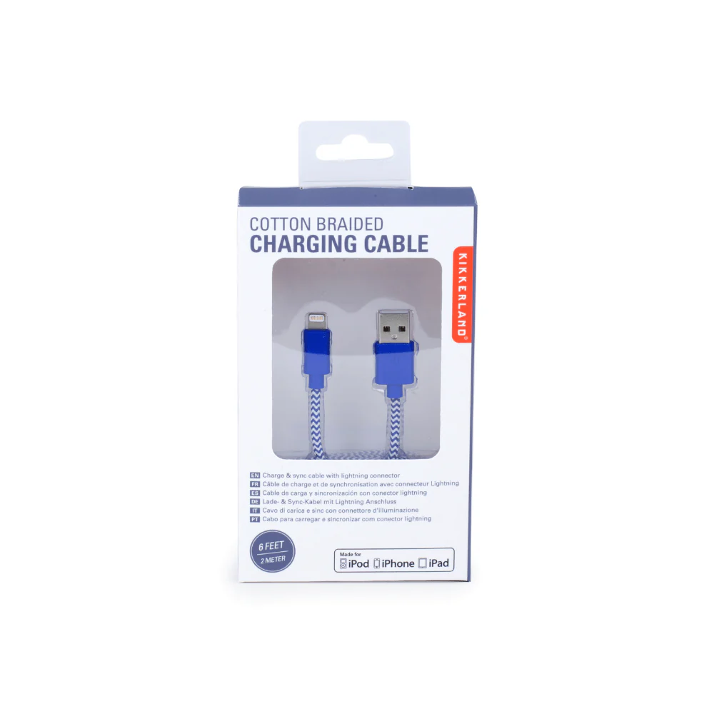 Blue Chevron Cotton Braided Charging Cable