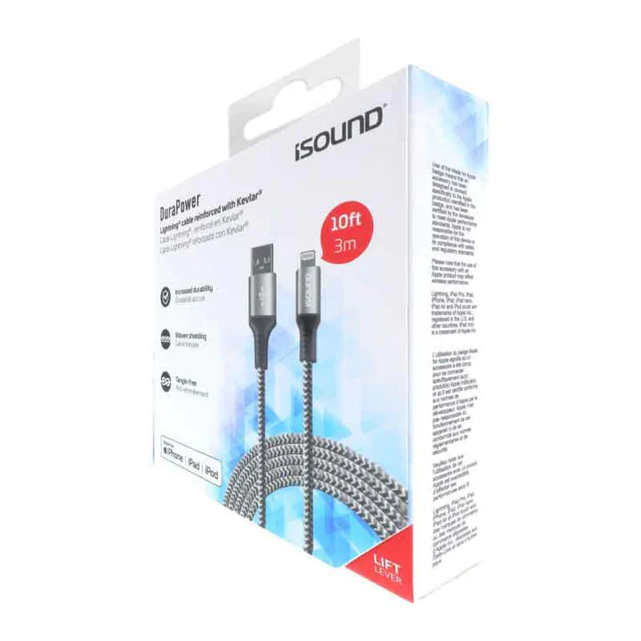 Durapower 10" Kevlar Braided Lightning Cable by iSound (USB - Lightning) - Image 3