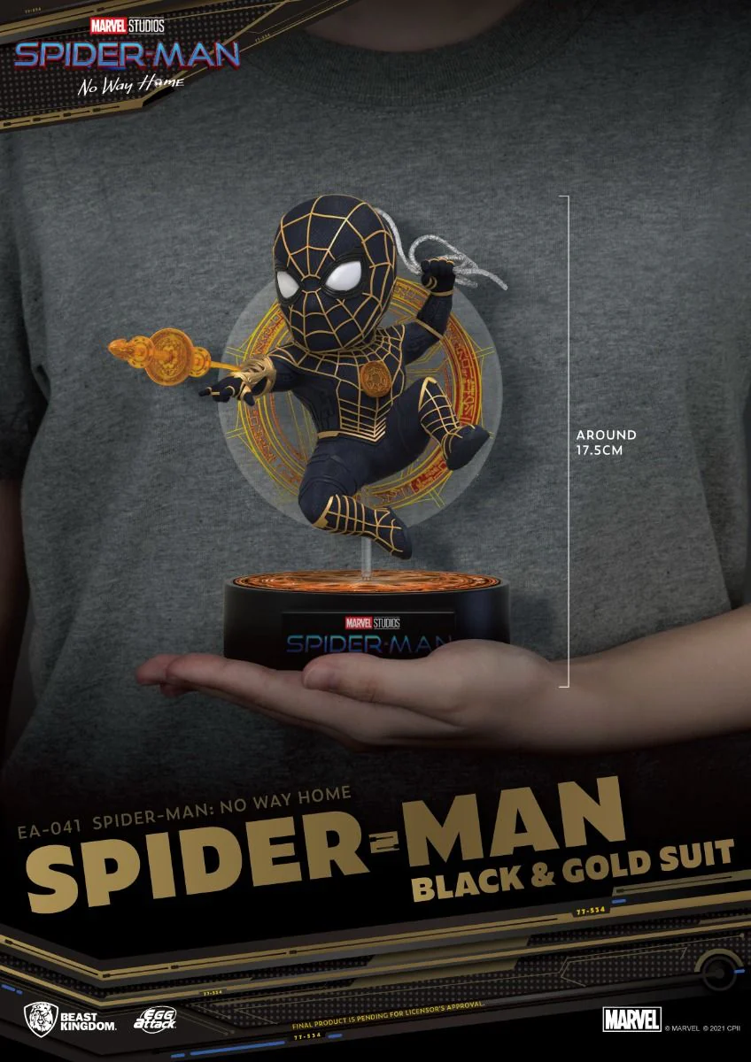 Marvel Spider-Man: No Way Home Spider-Man Black & Gold Suit Egg Attack Figure by Beast Kingdom (EA-041) - Image 2