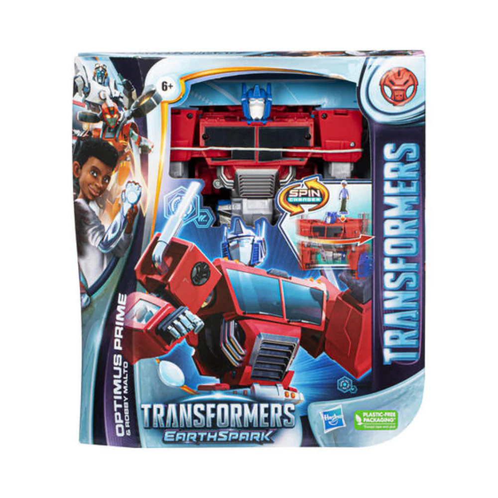 Transformers EarthSpark Spin Changer Optimus Prime and Robby Malto Action Figure by Hasbro