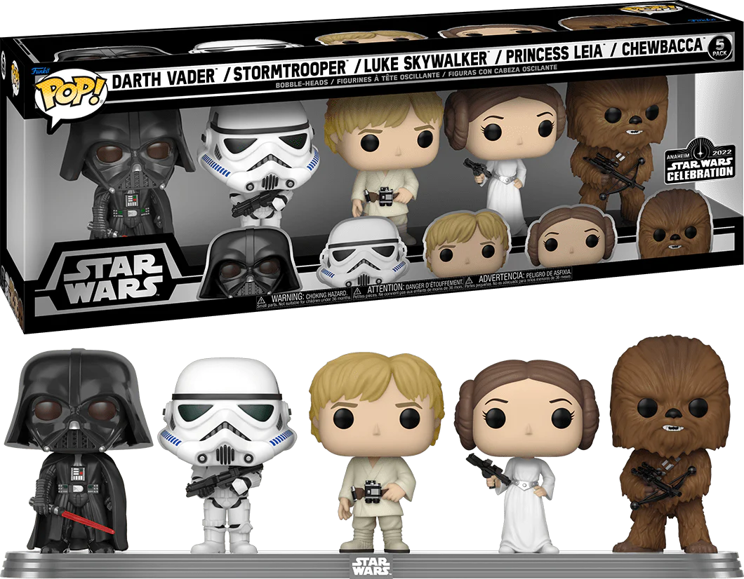 Funko 5 Pack : Star Wars - DARTH VADER, STORMTROOPER, LUKE SKYWALKER, PRINCESS LEIA & CHEWBACCA (Galactic Convention Sticker) - Image 2