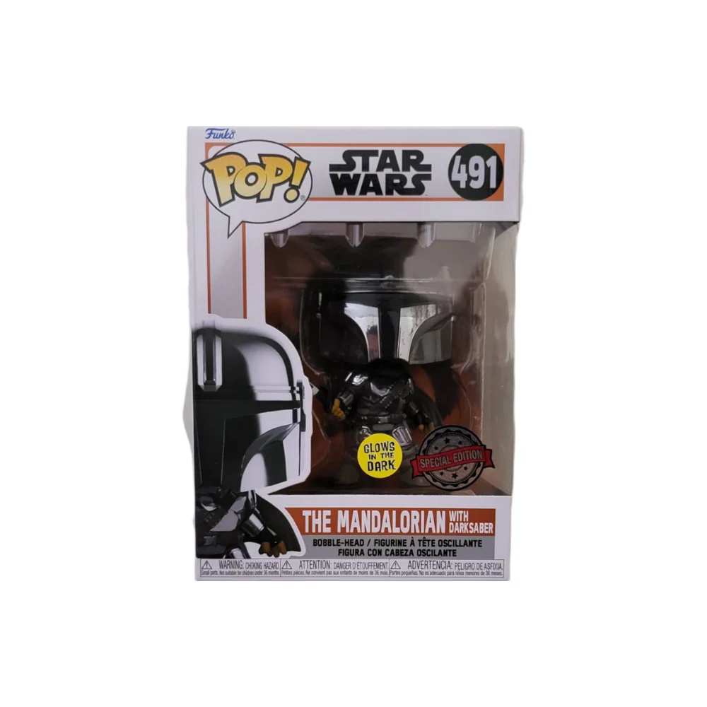 Funko Exc : Mandalorian- Mando with Dark Saber (Glow in The Dark / Metallic) - Image 2