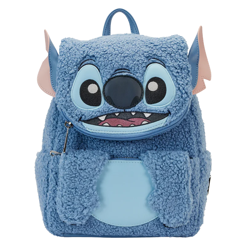 Loungefly Leather: Disney Stitch Plush Pocket Mini Backpack