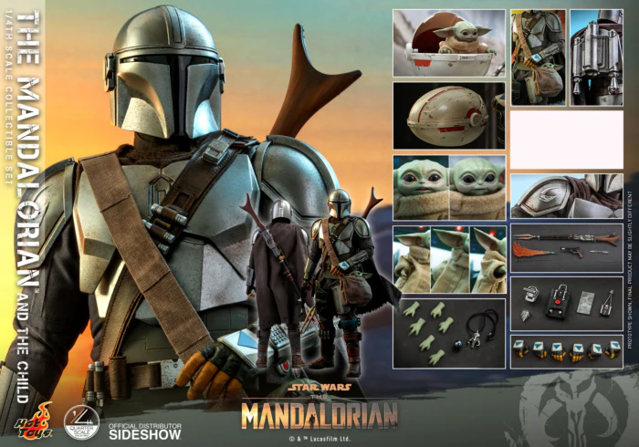 Star Wars Mandalorian & Child 1:4 Action Figure Set by Hot Toys - Image 3