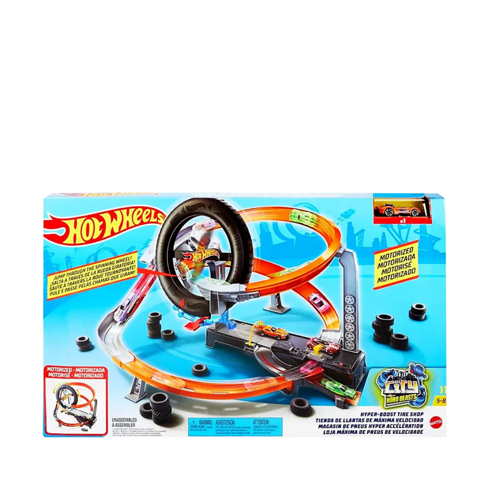 Hot Wheels City Hyper-Boost Tyre Shop Track & Car Play Set New