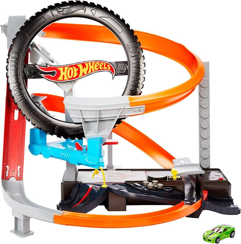 Hot Wheels City Hyper-Boost Tyre Shop Track & Car Play Set New - Image 3