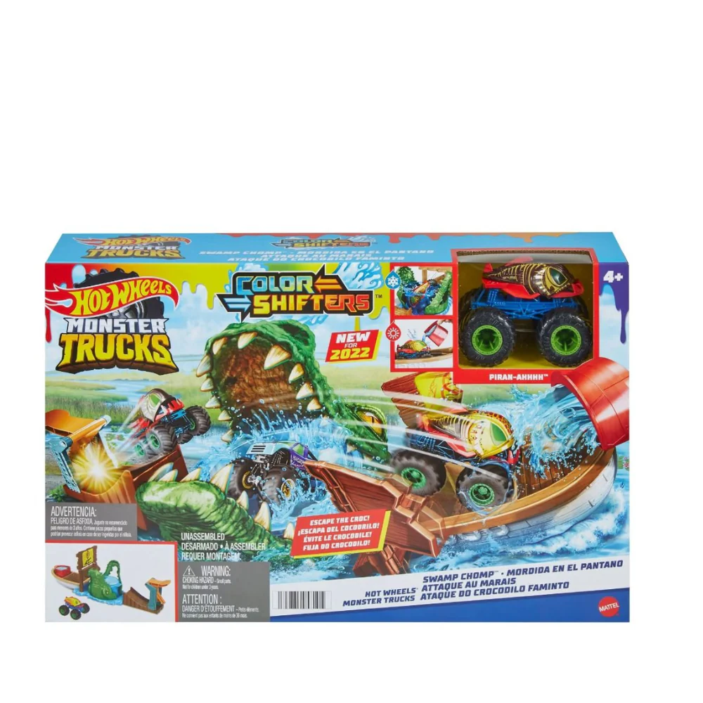 Hot Wheels Monster Trucks Color Shifters Crocodile Escape Playset