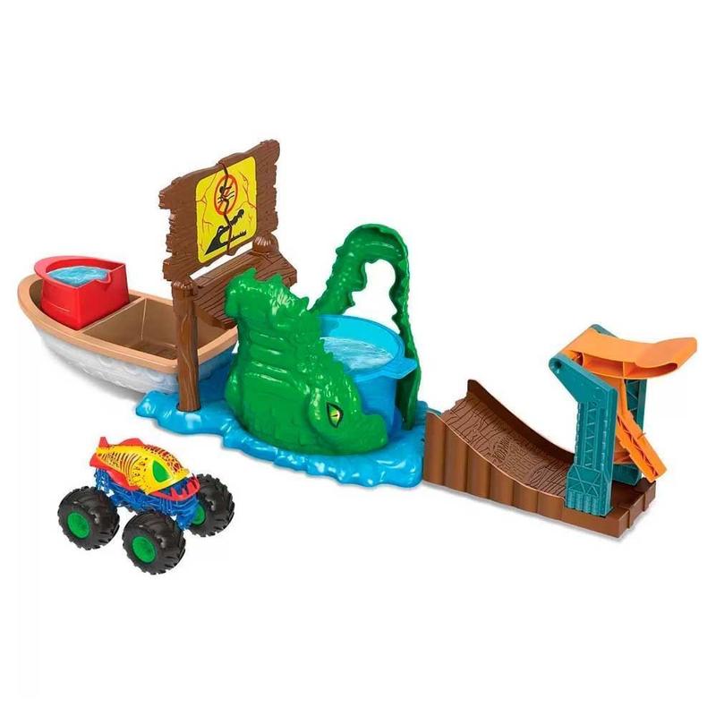 Hot Wheels Monster Trucks Color Shifters Crocodile Escape Playset - Image 2