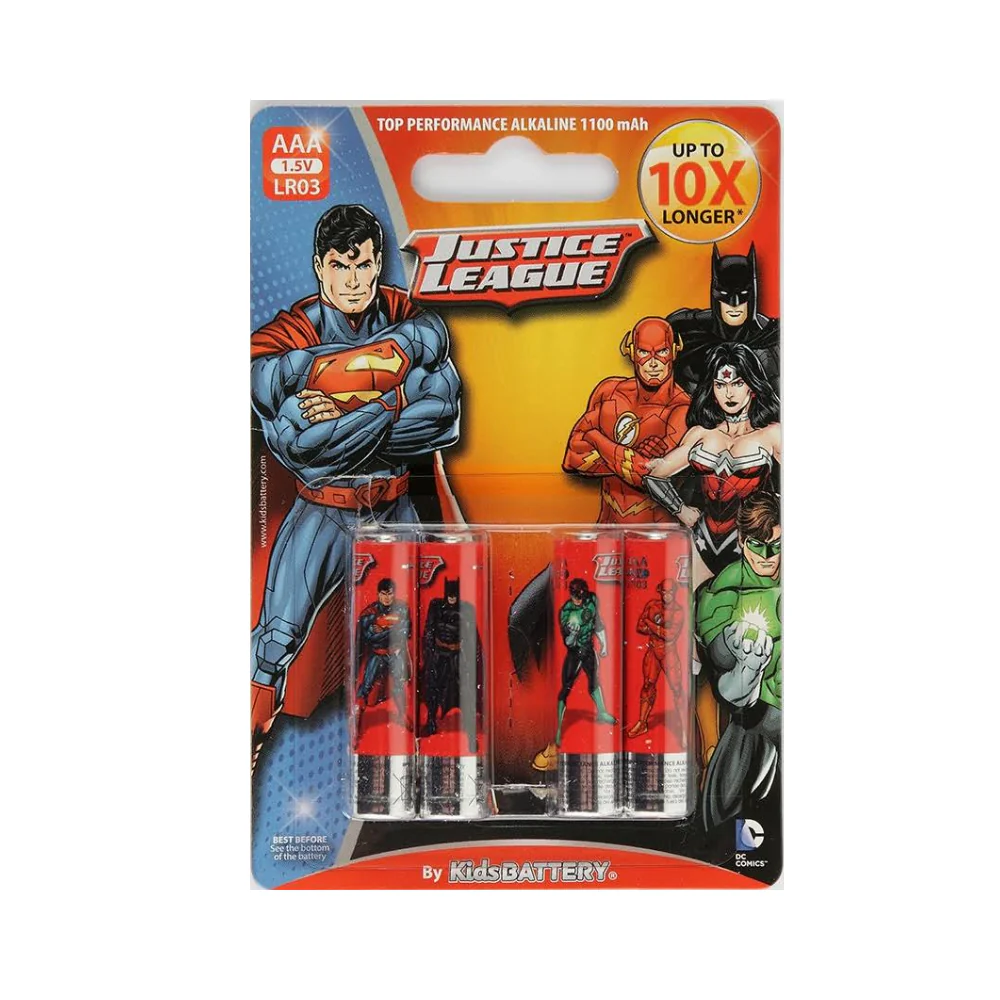 Justice League 4 x AAA/LR03 Alkaline Batteries by KidsBattery
