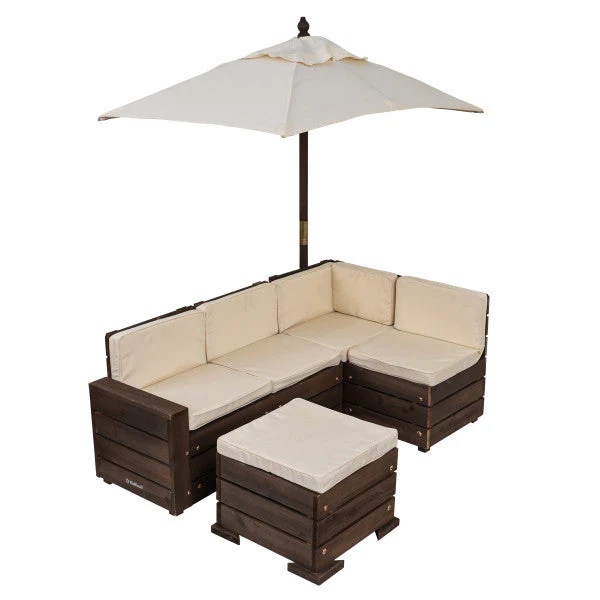 Outdoor Sectional Ottoman & Umbrella Set- Bear Brown & Beige By Kidkraft
