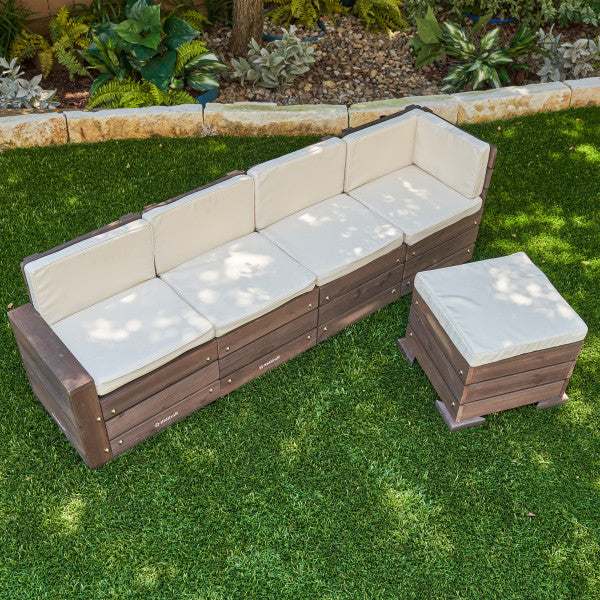 Outdoor Sectional Ottoman & Umbrella Set- Bear Brown & Beige By Kidkraft - Image 3