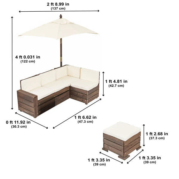 Outdoor Sectional Ottoman & Umbrella Set- Bear Brown & Beige By Kidkraft - Image 4
