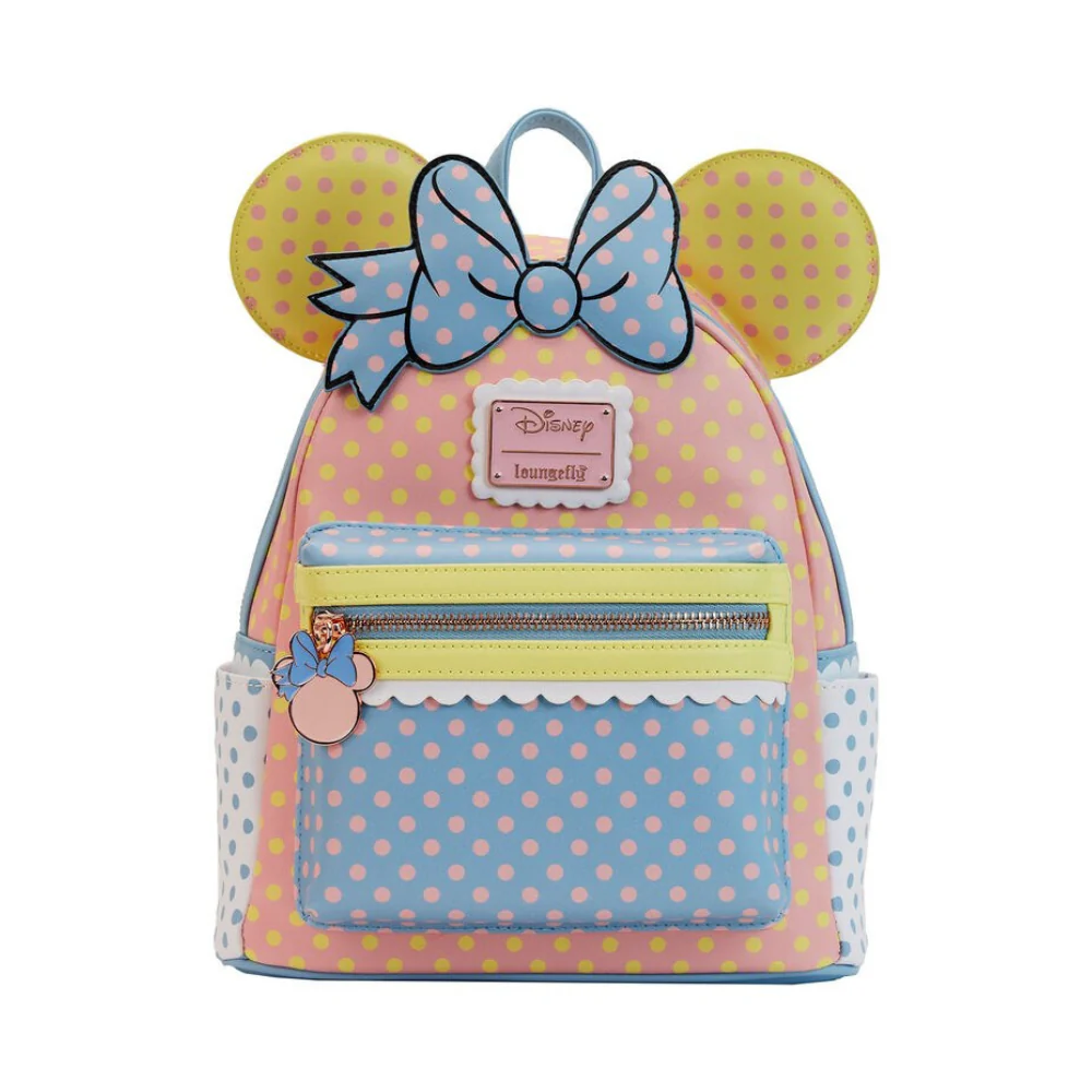Loungefly! Leather: Disney Minnie Pastel Color Block Dots Mini Backpack