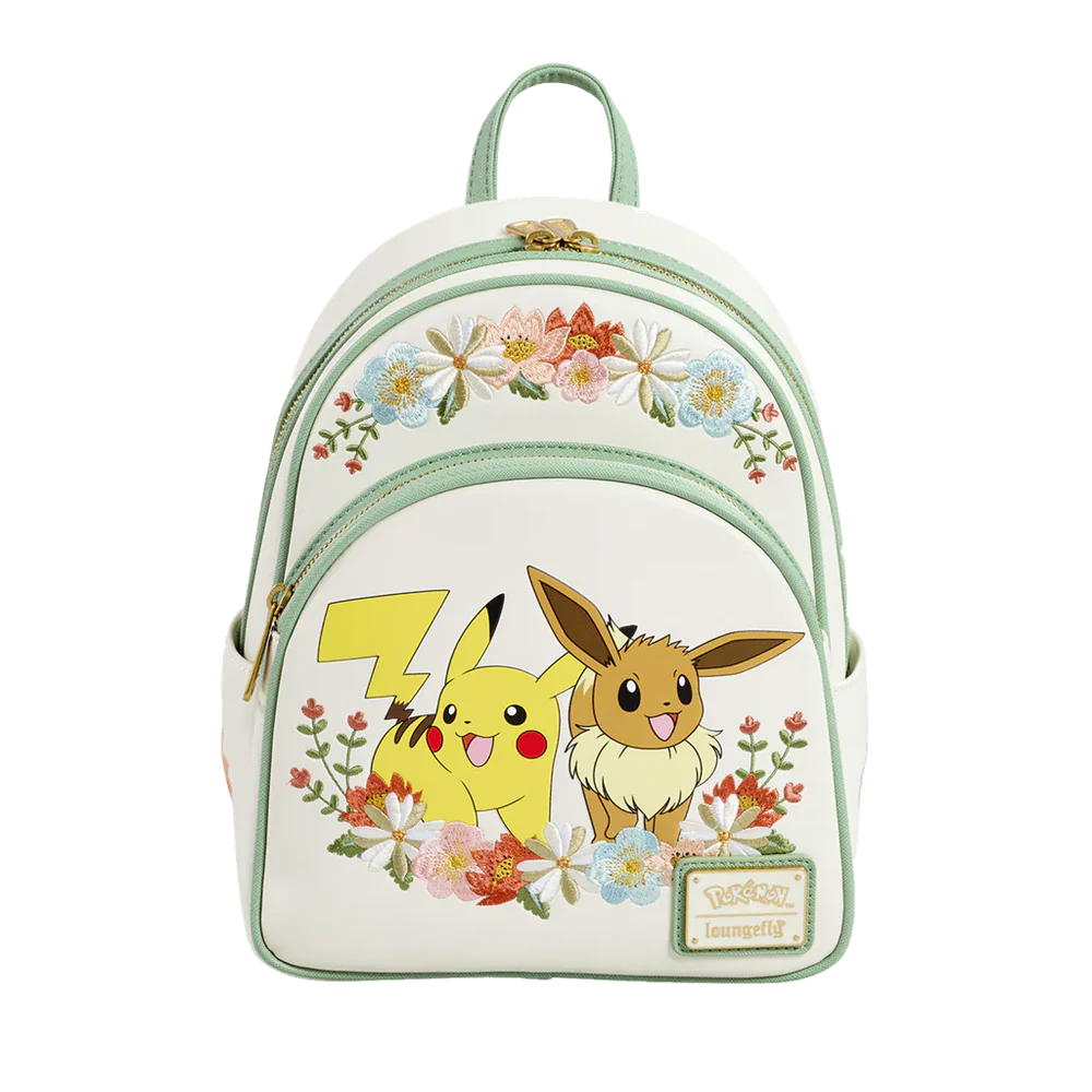 Loungefly Leather: Pokemon Pikachu and Eevee Floral Mini Backpack