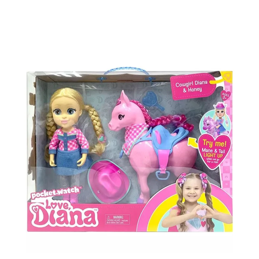 Love Diana 13" Cowgirl Diana and Honey Battery Operated Doll Playset by Headstart