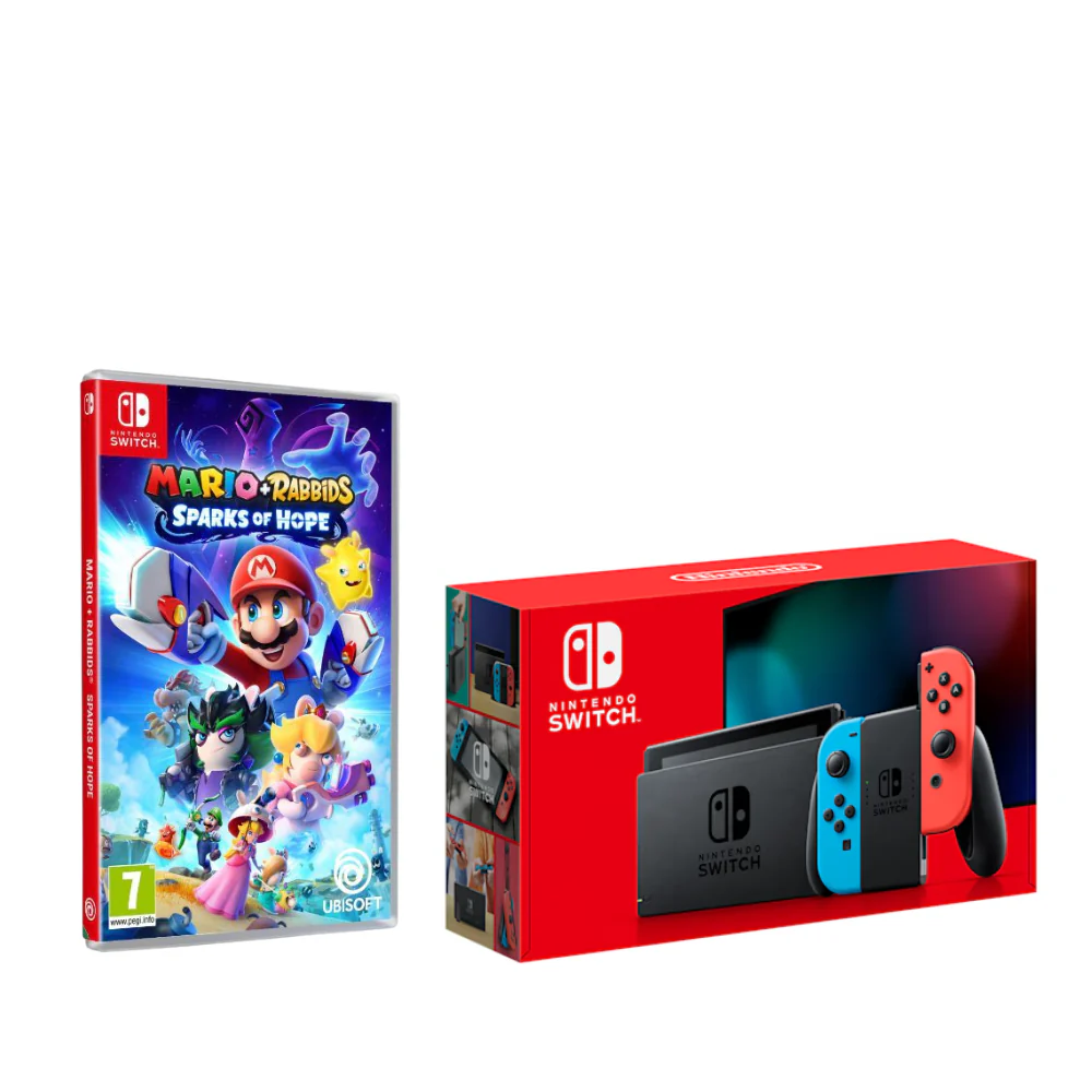 Nintendo Switch Neon Console with Mario + Rabbids Sparks Of Hope Game Bundle
