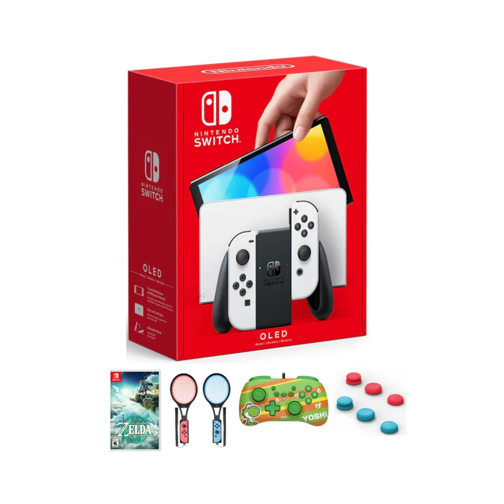 NS Bundle: OLED+Game+Controller+TennisPro+Caps - White