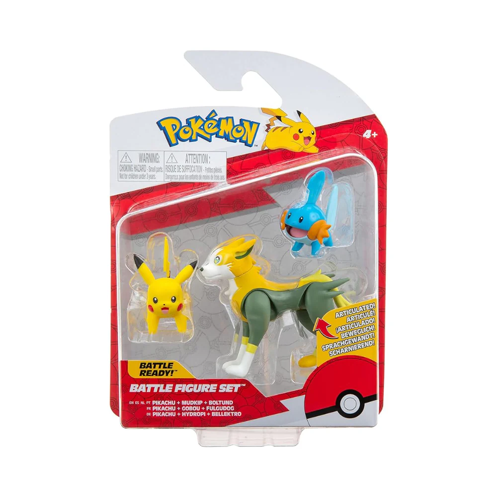 POKEMON BATTLE FIGURE 3 SET - Pikachu Mudkip Boltund Battle Feature 3 Figure Set Action Ready