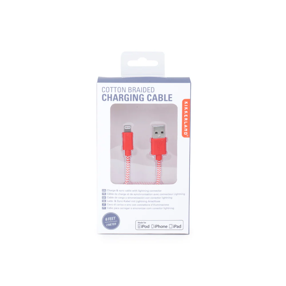 Red Chevron Cotton Braided Charging Cable