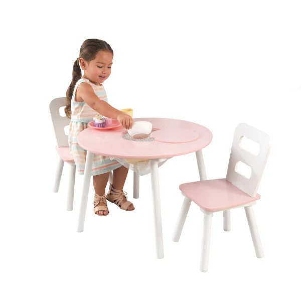 Round Storage Table & 2 Chair Set- White & Pink - Image 2