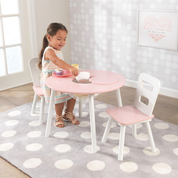 Round Storage Table & 2 Chair Set- White & Pink - Image 4