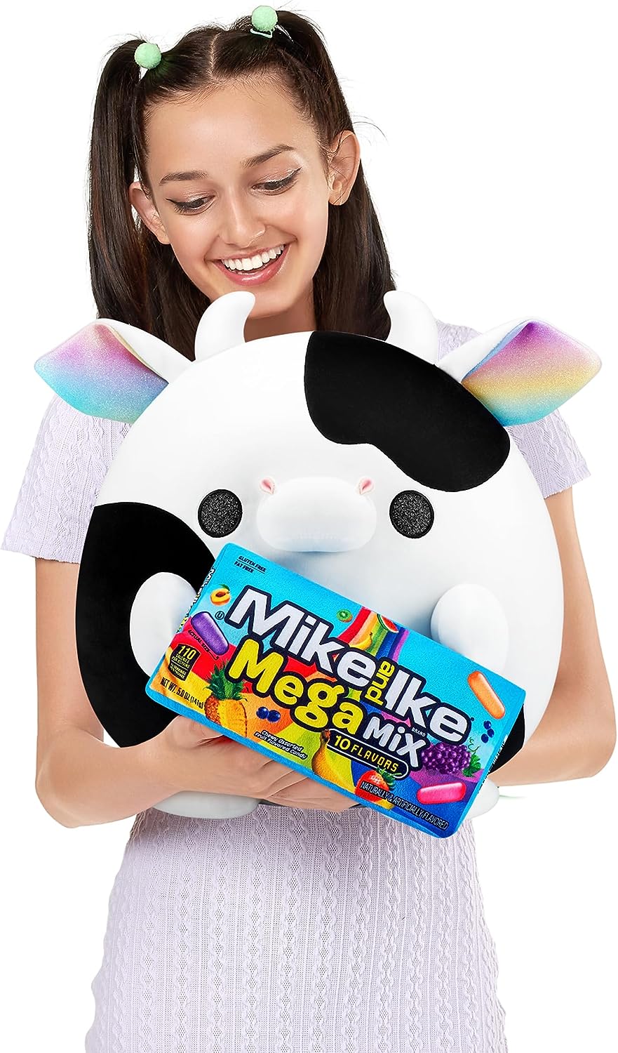 Snackles Cow Holding Mike&Ike Berry Blast Candy 14" Plushie - Image 3