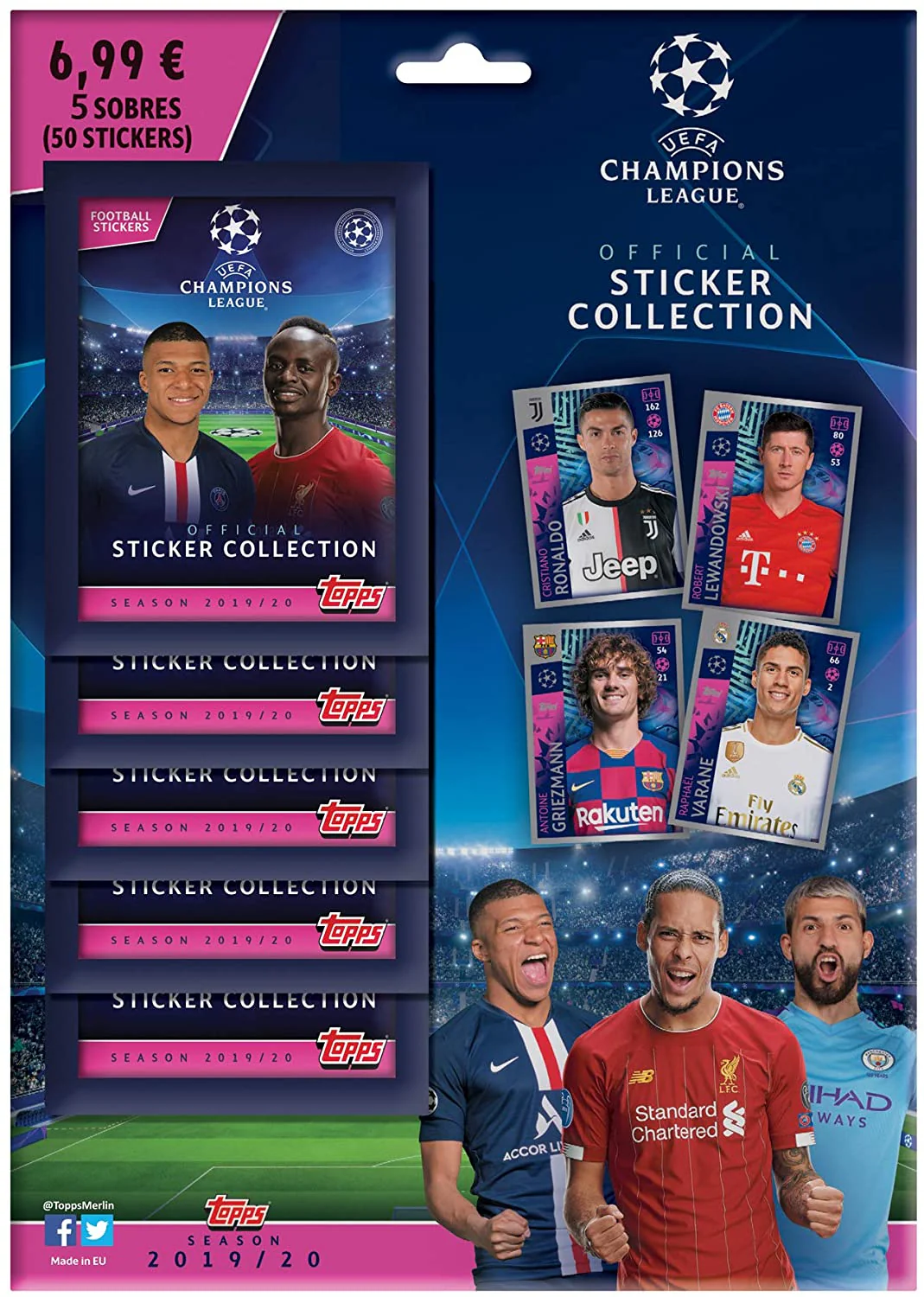 Topps UEFA Champions League Official Season 2019-20 Mega 5 Packs of 10 Stickers, C2S-MP4021