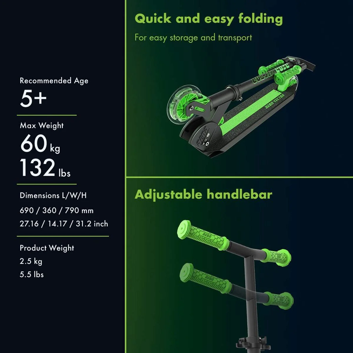 YVOLUTION Kids scooter Neon Vector - Green - Image 3