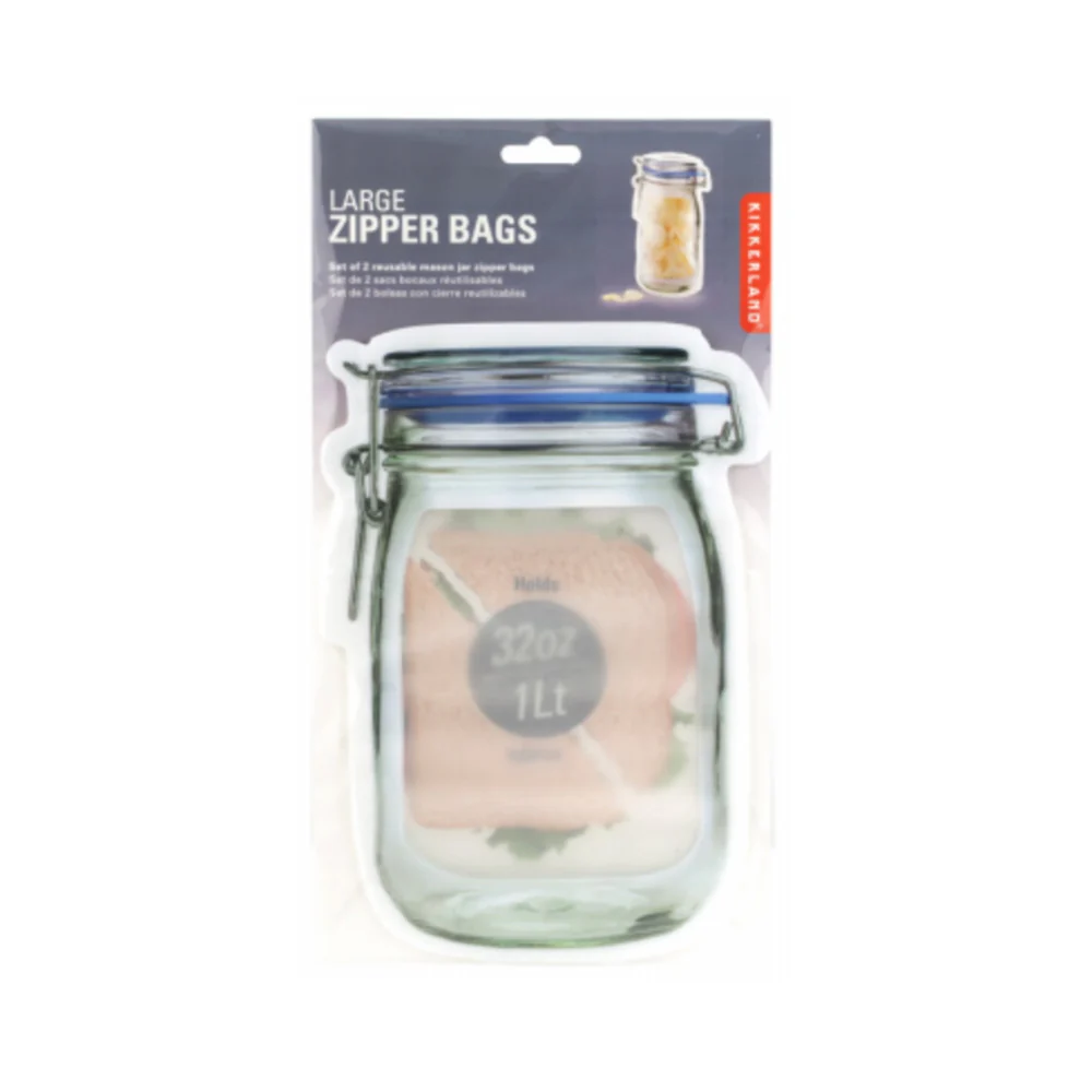 Kikkerland Mason Jar Zip Lock Bags - Large